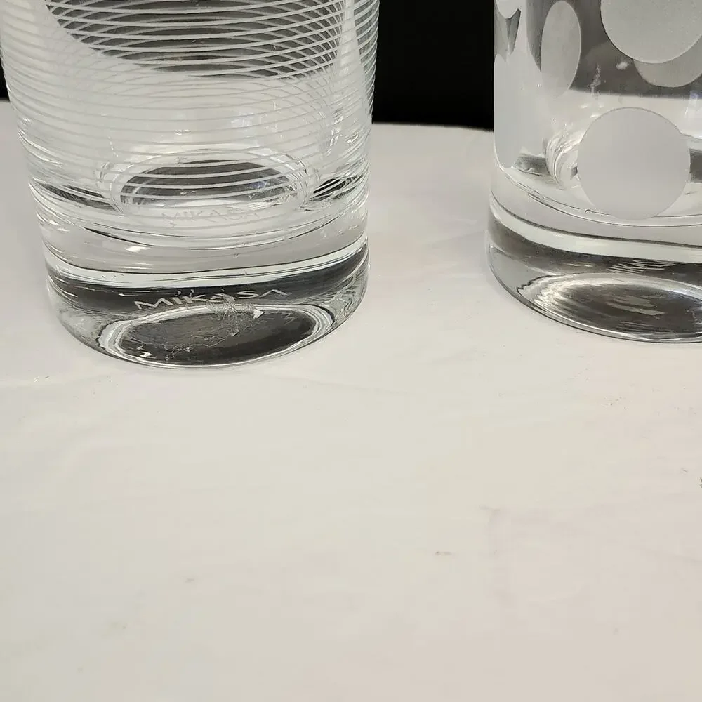 Vtg 2 Mikasa Cheers Highball Etched Glasses Pin Stripes & Dots New Y2K